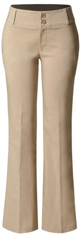 Design by Olivia Women's Stretch Comfy Center Double Button Bootcut Dress Pants Work Business Office Trousers Khaki L