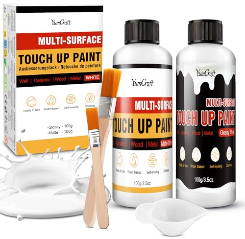 YumCraft Vernice di Ritocco Bianca 200 ml – Penna Vernice Multisuperficie Opaca & Lucida Aggiornata, Ripara Graffi e Macchie su Muri, Porte, Armadi, Vasche, Piastrelle, Legno, Mobili e Porcellana