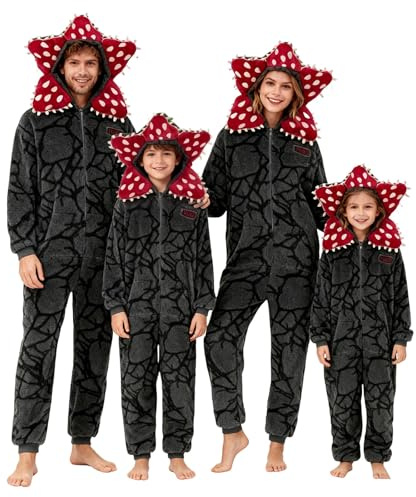 HANXIULIN Halloween Onesie Unisex 3D Demogorgon Onesie Kostüm Weihnachts Pyjama Familie Set Winter Pajamas Flauschig Kuschelanzug Thermo Fleece Einteiler Weihnachten Flanell Pyjama Damen