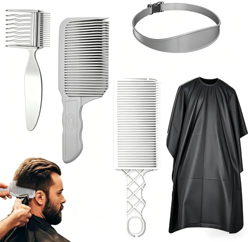 Kontazmi Ensemble de peignes de coiffure, kit de coiffure 5 pièces avec tablier — Comprend des guides de coupe réglables, des peignes de gradation, des élastiques en silicone et des accessoires
