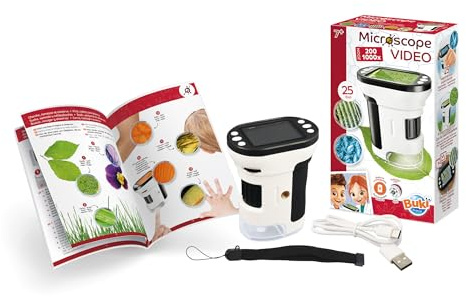 BUKI MR350 - Microscopio Lupa Niños 200x–1000x – con Pantalla, LED, Fotos y vídeo, 25 experimentos incluidos, Juguete científico Educativo +7 años