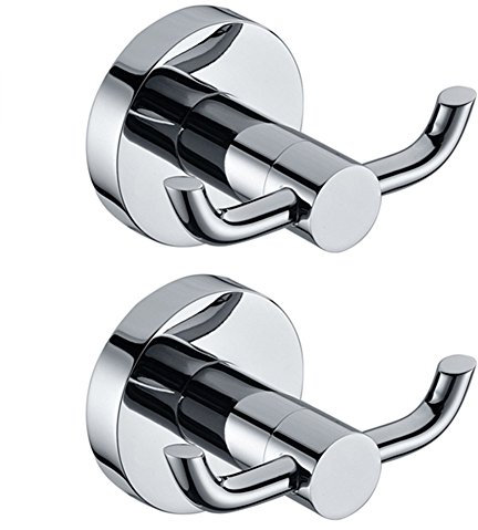 2pcs Stainless Steel Towel Holder Hooks Brass Chrome Door Bathroom Robe 2 Hook Hat Clothes Wall Door Hanger