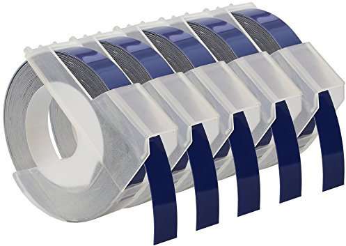 Cartridges Kingdom 5 Prägebänder 3D 9 mm x 3 m Weiss auf Blau S0898140 kompatibel für Dymo Omega und Junior Etikettenprägegerät für den Heimbedarf | Kunststoff, Selbstklebend