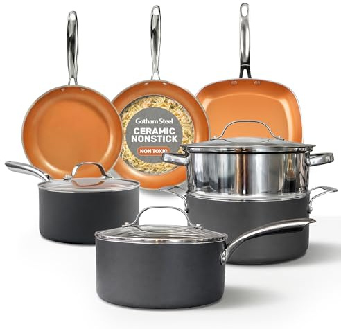 Gotham Steel Pots and Pans Set 12 Piece Cookware Set with Ultra Nonstick Ceramic Coating by Chef Daniel Green, 100 Percent PFOA Free