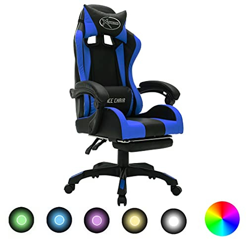 vidaXL Gaming Stuhl mit RGB LED-Leuchten Fußstütze Höhenverstellbar Chefsessel Bürostuhl Drehstuhl Schreibtischstuhl Sportsitz Racing Blau Schwarz Kunstleder