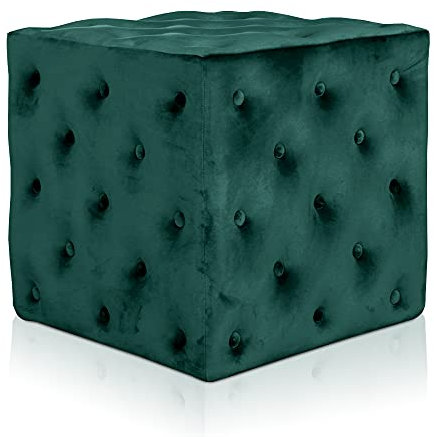 DESHOME Sitzsack mit Fußhocker, würfelförmig, 53 x 53 cm, aus Samt mit Knöpfen, für Sofa, Wohnzimmer, Schlafzimmer, Sitzkissen (grün)