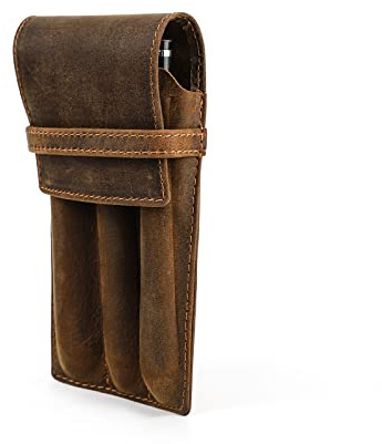 Hiram Protective Pen Case for 3 Fountain Pens Vintage Handmade Genuine Leather Pen Sleeve Pouch Pen Storage Holder
