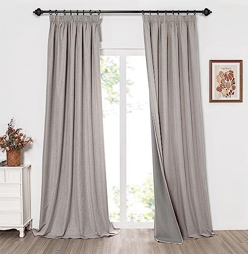 MYSKY HOME Vorhang Blickdicht Thermovorhang Hitzeschutz Lange Gardienen 2-Set H 260 x B 140 cm Schlafzimmer Gardinen mit Kräuselband für Schienensystem Verdunklungsvorhänge, Leinen