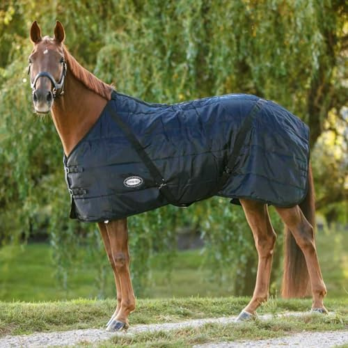 Country Pride Sentinel Channel Quilt Horse Stable Blanket, Midweight Open Front, 420D Nylon Outer Shell, 250g Poly-Fill Insulation, Wither Protection, Adjustable Leg Straps, Bias Surcingle (74,Black)
