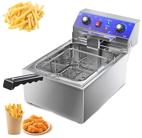 RUYICZB Friteuse Électrique Commerciale Friteuse Électrique Professionnelle Principe De La Zone Froide, Panier À Friture Et Couvercle, Acier Inoxydable, Thermostats Température 60-200°C,10L