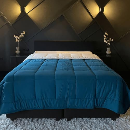 Zelesta Easybed Couette 4 Saisons - Couette sans Housse - Literie pour l'hiver et l'été Chaude Duvet - Couette Lavable sans Housse (Turquoise & Beige, 200x200cm)
