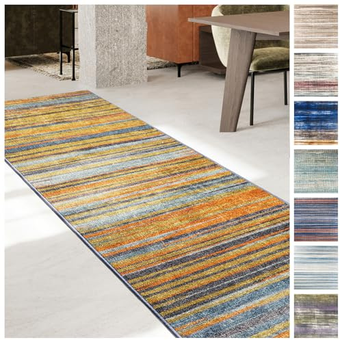 KARAT Tapis de couloir pour cuisine, couloir et salon, tapis de cuisine - Tapis de couloir moderne antidérapant pour salon et chambre, vendu au mètre, sur mesure, orange/gris, 80 x 150 cm (Calama)