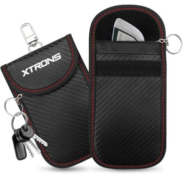 XTRONS 2 Pack Faraday Pouches for Car Keys, Anti-Theft RFID Signal Blocking Remote Keyless Entry Key Bag, Small FOB Protection Pouch for Car Security with Metal Clip, Black Signal Jammer Blocker