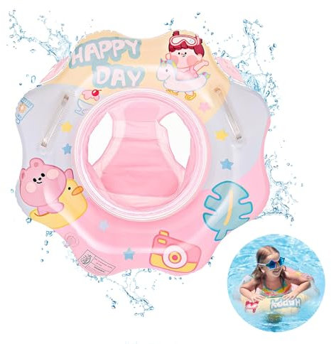 KATLINNA Baby Schwimmring, Aufblasbare Schwimmsitz Kinder mit Cartoon-Print, Schwimmreifen Baby ab 1 Jahr bis 3 Jahren, Baby Floating Ring, Schwimmring Kinder für Jungen und Mädchen(Happy Summer)
