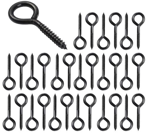 EIHI 30 Pièces Crochet à Visser Noir, Piton et Anneau pour Bois Résine, Bijoux Perles DIY Artisanat, 30mm