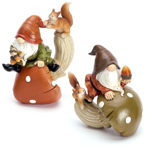 Bangbobi 2pcs figure di decorazione autunnale, gnomi in resina per la decorazione autunnale all'interno e all'esterno, decorazione di funghi, regalo per il giorno del ringraziamento