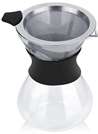 Caffettiera pour over, Caffettiera Manuale a Goccia in Vetro con Filtro in Acciaio Inossidabile