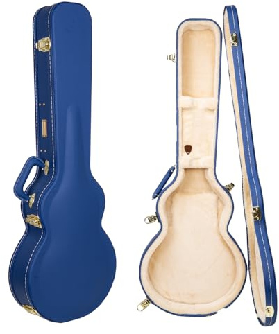 Crossrock Designer Series Wooden Electric Guitar Case for Les Paul Style | Vibrant Blue Faux Leather, Beige Plush Interior, Lock – Premium Hardshell -Vibrant Blue (CRW520LVB)