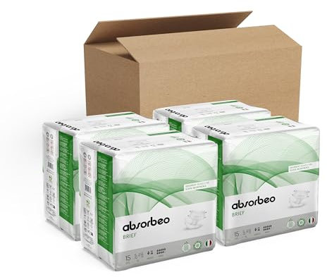 Absorbeo Pannolone Mutandina Maxi, Dispositivi Assorbenti per Incontinenza Grave, Comfort Assoluto, Protezione Totale, Sistema Antiodore, Traspiranti, Unisex, Taglia XL, 4 Confezioni da 15 (60 totali)