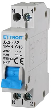 230V 16A C16 INTERRUTTORE MAGNETOTERMICO 240V AC, MONOFASE, OCCUPA 1 MODULO GUIDA DIN, 1P+N, 4,5KA 4500 AMPERE, INTERRUTTORE DI CIRCUITO