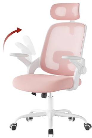 WOLTU Kontorsstol ergonomisk, arbetsstol med justerbart nackstöd ländryggsstöd, vippfunktion skrivbordsstol för kontor, kontorsstolar 150 kg, rosa