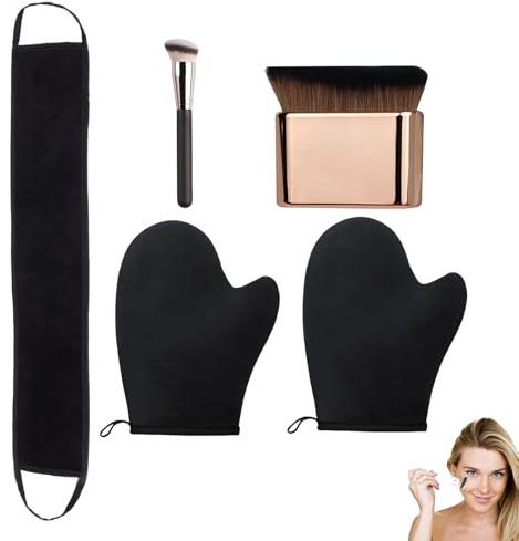 5 PCS Self Tanning Mitts Set, Fake Tan Mitts Self Tan Mitt Glove Back Tanner Applicator Tanning Mitt and Brush Fake Back Applicator for Cream for Home Use
