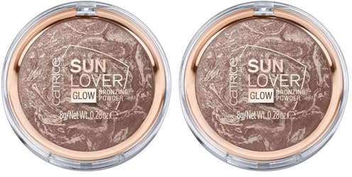 Catrice Sun Lover Glow Bronzing Powder, Bronzer, Nr. 010, Braun, schimmernd, für trockene Haut, für unreine Haut, für Mischhaut, vegan, ölfrei, ohne Parfüm, ohne Alkohol, 2er Pack (8g)