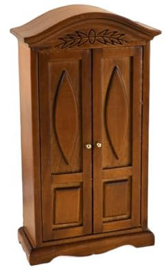 AMISENK Armoire miniature en bois pour poupée avec double porte fonctionnelle à l'échelle 1/12, armoire antique pour maisons de poupées, accessoires de maisons de poupée
