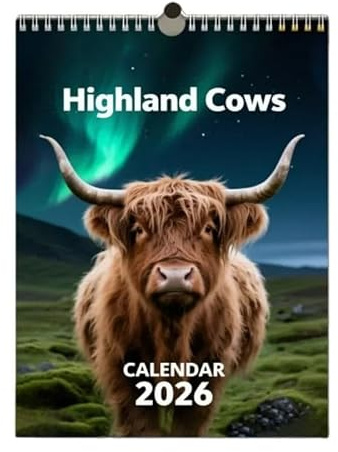 Animals Wall Calendar 2026, Highland Cows Dachshund Chicken Theme from January 2026 to December 2026, 12 Month to View Calendar, 28x21 cm, Spiral Bound (Highland Cow)