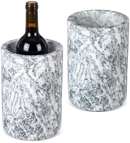 Acellegic 2 Pcs Marble Wine Chiller for 700 ml Bottles Wine Cooler Bucket Decorative Champagne Chiller Holder for Party Kitchen Bar Home Decor, White