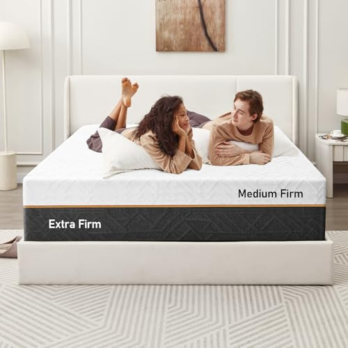 Extra Firm Mattress Twin-XL: 2 Bonus Pillows, 12-Inch Dual Firmness Flippable Extra & Medium Firm, Double Sleep Memory Foam for Back Pain, Removable Ice Silk Cover, CertiPUR-US Certified, 80x38