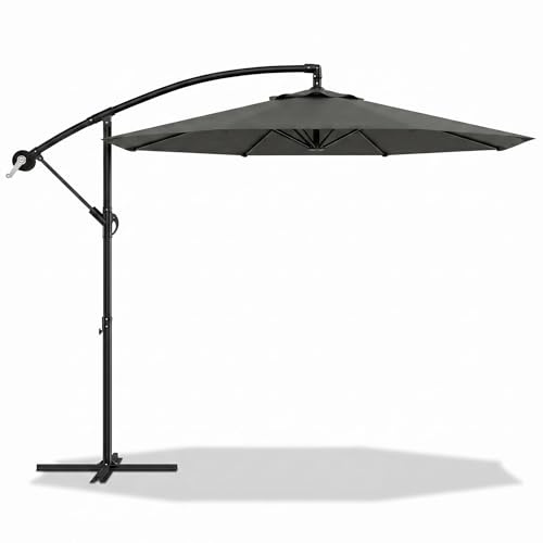 Garvee Sombrilla Terraza Exterior - Sombrillas Jardin Grandes Giratorio 360° e Inclinable 35° - Protección UV UPF 50+ - Sombrilla Playa con Brazo Metálico y Manivela - Parasol de 3 m - Gris
