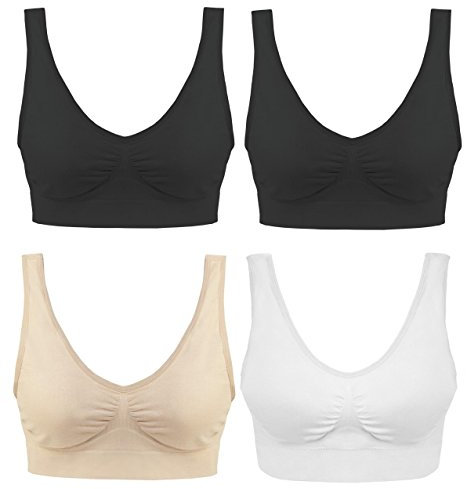 Boolavard 4 Pezzi Bra - Il Reggiseno Comfort. qualità Premium - Miglior Garantita nel Mercato S-XXXL! (3 Set di Colori + Reggiseno Nero Libero, XXL - Misura del Torace - 43.5-45in EU 44-46)