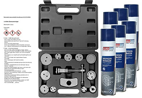 ENVA BREMSKOLBENRÜCKSTELLER 13 TEILIG + 6X 600ml EUROLUB BREMSENREINIGER