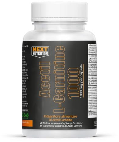 Next Acetil L Carnitina 1000 mg 60 CPS - Integratore di Acetyl L Carnitina Produzione di Energia e Favorisce il Metabolismo dei Grassi, Dimagrante Brucia Grassi - Integratori Palestra Pre Workout