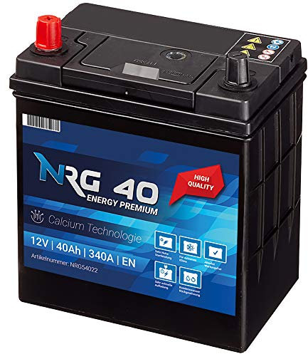 NRG Premium Autobatterie 40Ah 12V 340A/EN ASIA Japan Plus Pol Links 30% mehr Startleistung ersetzt 35AH 38AH 42AH