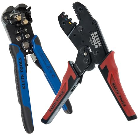 Klein Tools 80013 Kit de herramientas de cableado con pelacables automático y crimpadora de terminales aislados de trinquete, gran kit de herramientas eléctricas, 2 piezas