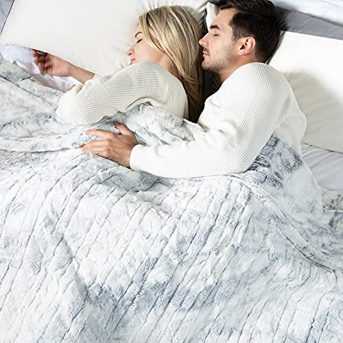 WOOMER Heated Blanket Queen Size 84 x 90, Electric Blanket with Dual Controllers, 0.5-12 Hours Timer & 10 Heating Levels, ETL Certified, Marble Blue Double-Sided Faux Fur, Machine Washable
