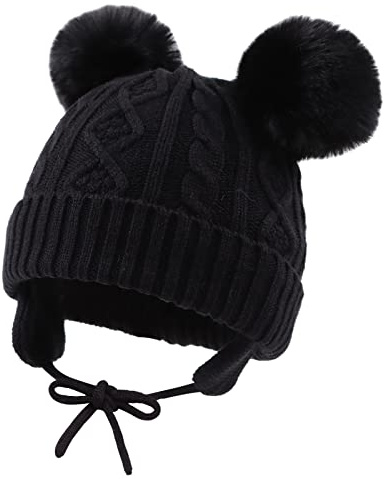 XIAOHAWANG Varm vintermössa för barn stickad för pojkar flickor barn barn leksak med pompoms