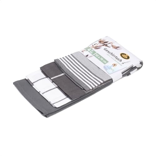 Gözze - Geschirrtuch-Set, 4-teilig, 100% Baumwoll-Jacquard-Stoff, hohe Materialdichte (200 g/m²), 50 x 70 cm - Anthrazit