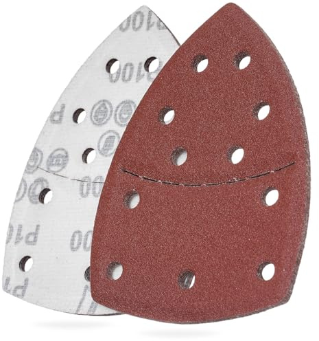 YoiYee 100 Grit Mouse Detail Sander Pads, 11 Hole Sanding Sheets | 154x106mm, aluminium oxide abrasive, nylon hook and loop backing, 10 pack, compatible with palm multi-sanders, for wood, meta