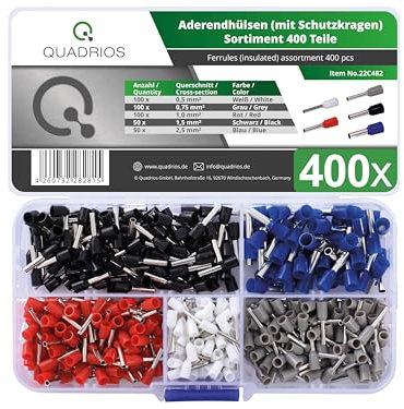 Quadrios Lot de 400 embouts de câble isolés - Finition optimale avec une pince à sertir