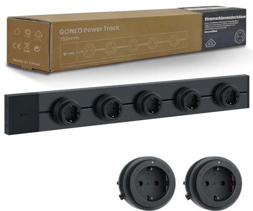 GONEO Enchufe Multiple Pared, Enchufe de Pared, Regleta Enchufe Plano o Cocina, Salón, Islas de Cocina y Oficina con un Riel de 75 cm y 5 Adaptadores