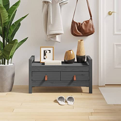 LAPOOH Banco de recibidor, Bancos Baul para Dormitorio, Banco Vestidor, Banquetas, Bancos para Cocina, Banco Auxiliar Cocina, Banco Vestuario, Madera Maciza de Pino Gris 80x40x43 cm
