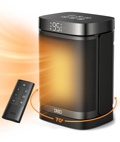 DREO Space Heater, 1500W Portable Electric Heaters for Indoor Use, PTC Ceramic Heater for Office with Remote, Thermostat, 70°Oscillation, 12H Timer, 5 Modes, Safe Quiet Room Heater for Bedroom