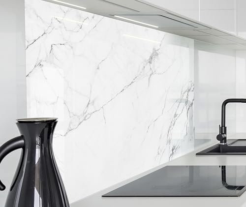 timalo Spritzschutz Wand für Herd, Küche Küchenrückwand Glasoptik | Acryl Glas 2mm | Glasrückwand Acrylglas Wandpaneele Rückwandschutz Platte | 60x40cm Weißer Marmor