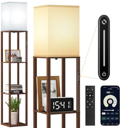 OUTON (Upgrade) Floor Lamp with Shelves, Touch Control & Remote, Dimmable & 3000K-6000K Adjustable Color Temperature, 1H Timer, LED Column Floor Lamp, Standing Lamps for Living Room, Bedroom, Office