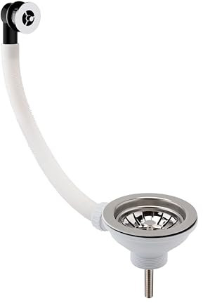 Balterley Kitchen Sink Waste Kit with Basket Strainer & Round Overflow, 1/2 inch Sink Waste Pipe, Stainless Steel Kitchen Overflow Kit, 90mm Standard Fittings - 115 x 115 x 63mm (Chrome)