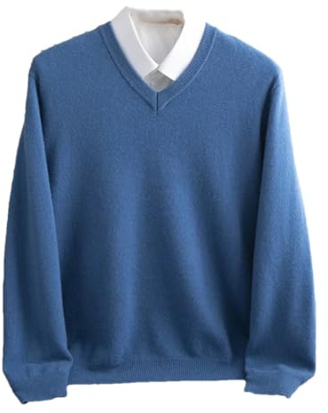 Vsadsau - Pull en laine tricoté à col V pour homme - Manches longues - Style décontracté - Couleur unie, bleu, XXL