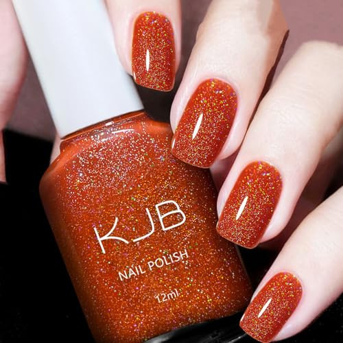 Glitter Nail Polish - Orange Glitter Nail Varnish Quick Dry - Reflective Sparkly Shiny Disco Long-lasting Nail Polish - High Glossy Shine Reflective Fast Dry Nail Art Gifts for Women